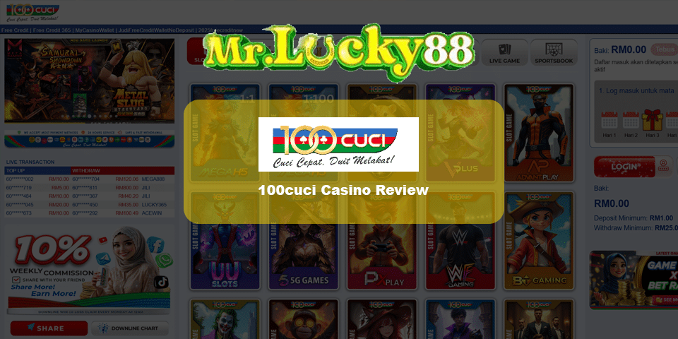 100cuci casino, claim free credit 365 & rm50 no deposit