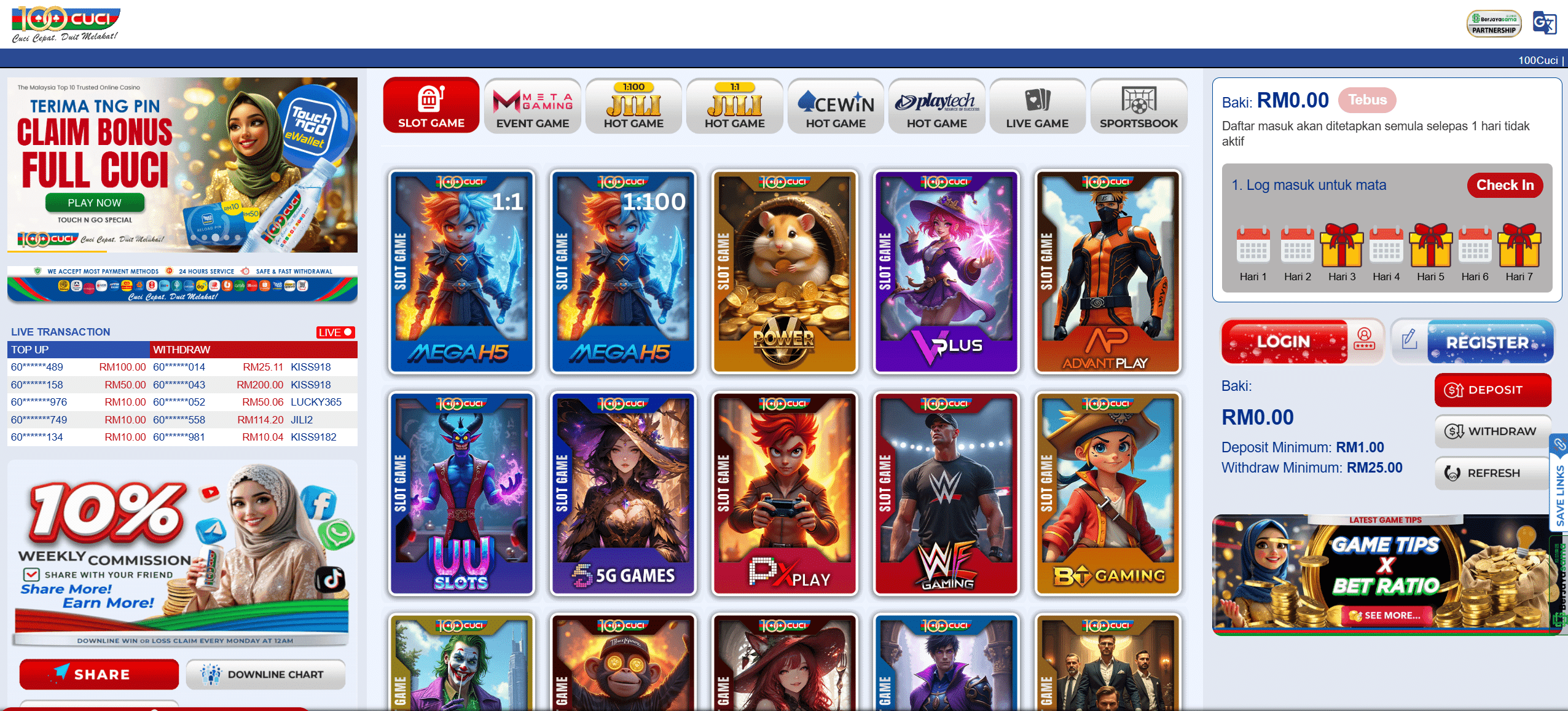 100cuci main page, claim free credit