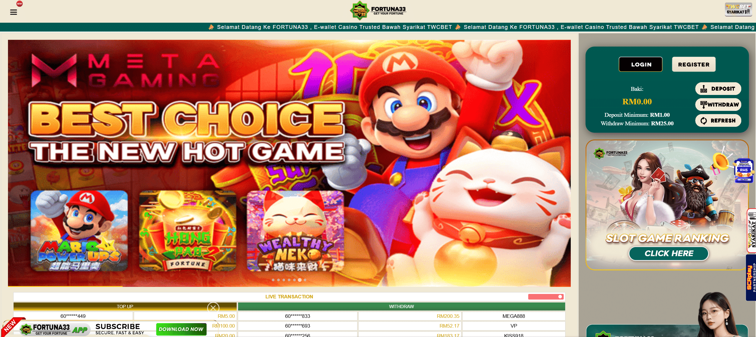 Overview mainpage of fortuna33