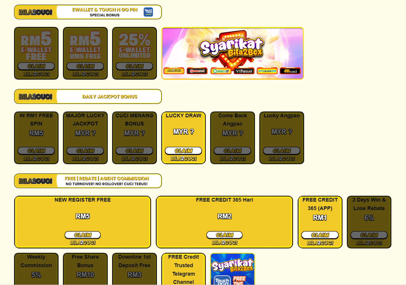 Bila2cuci promotions such as free credit rm5, 365 free credit daily rm2