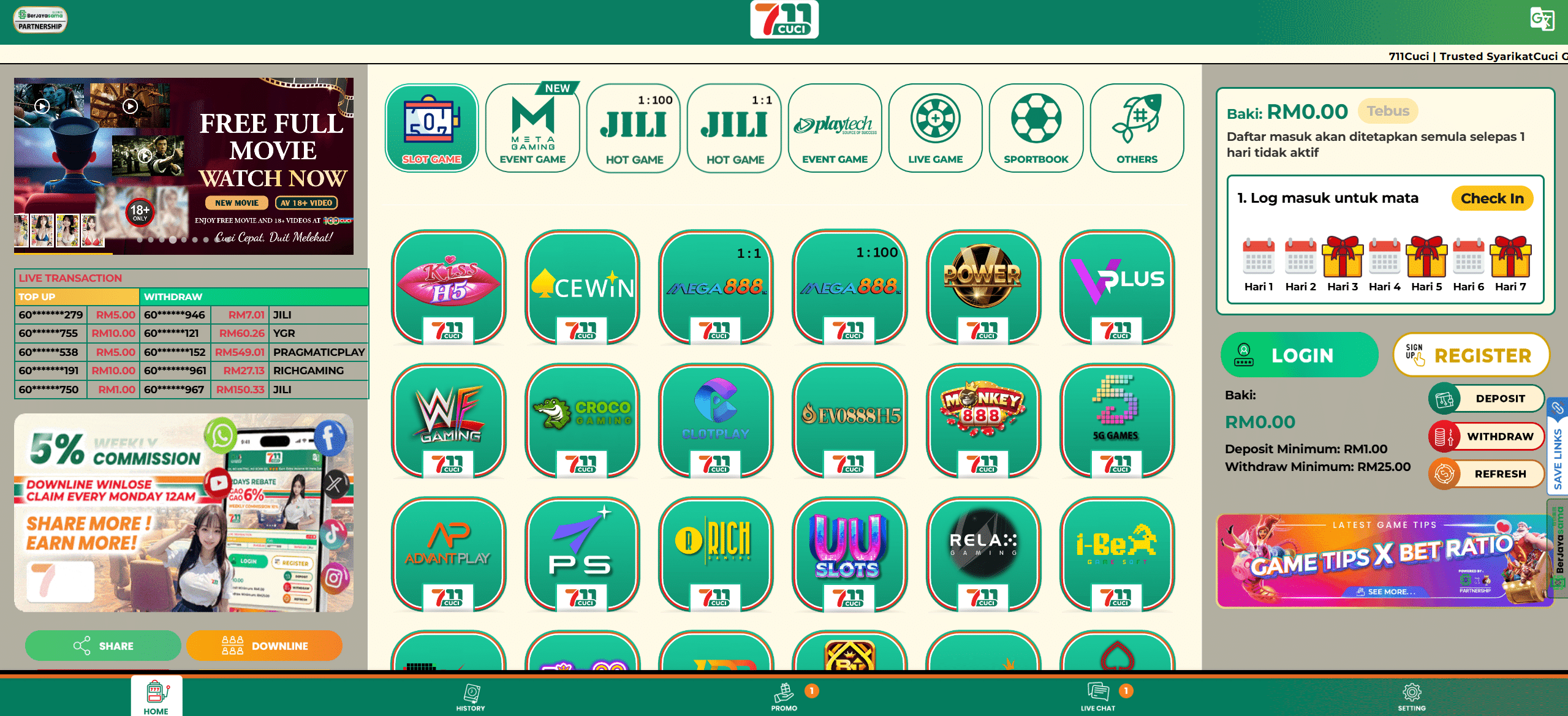 711cuci online casino mainpage