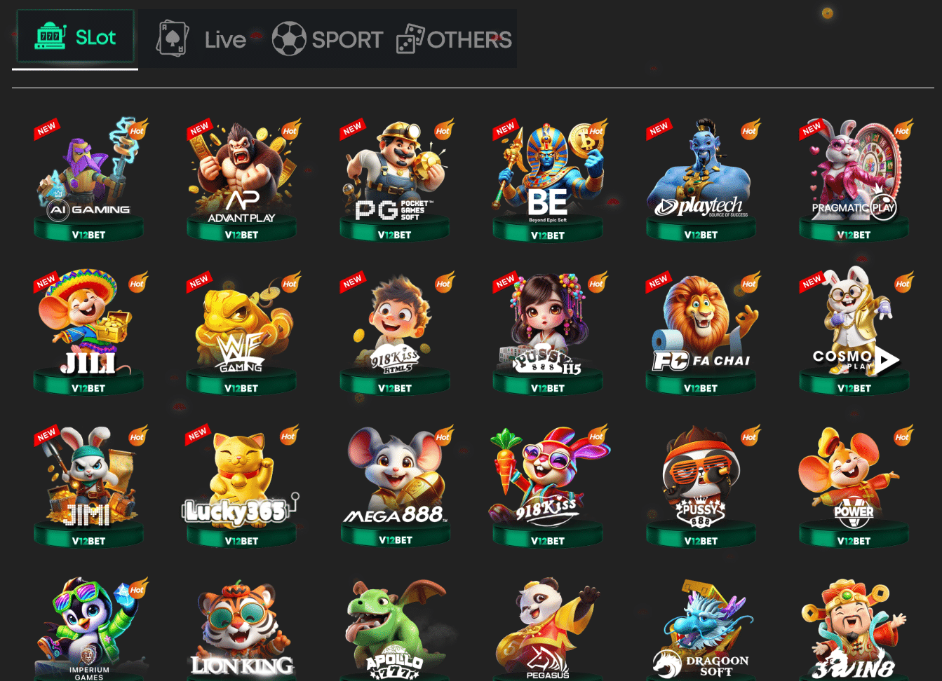v12bet games selection