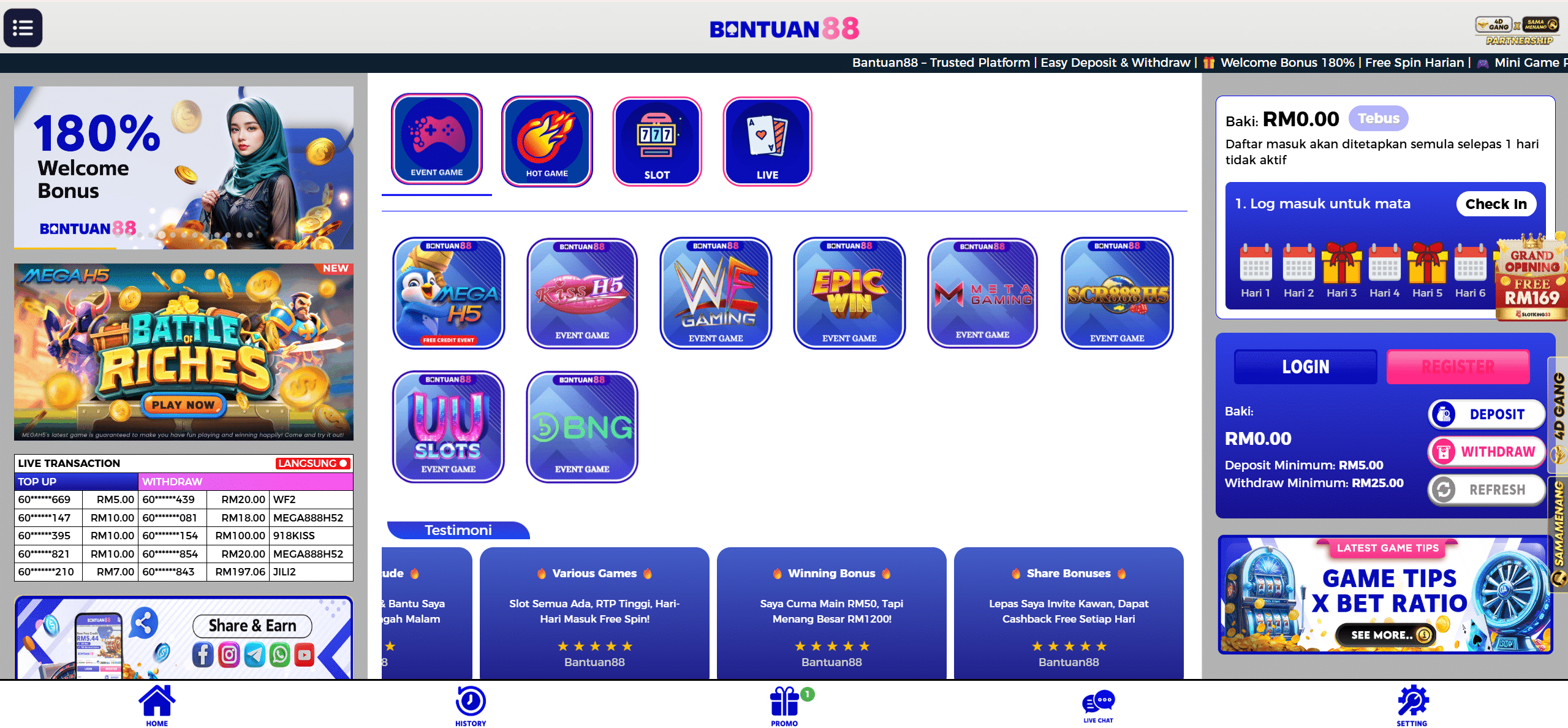 bantuan88 online casino homepage