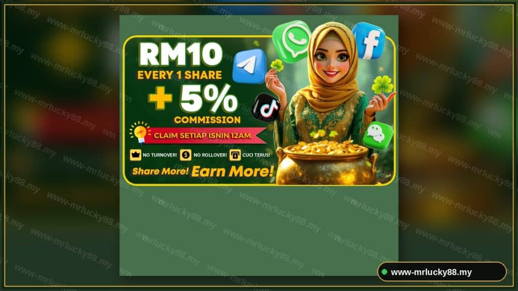 MrLucky88 Extremely Attractive Free Credit No Deposit Promotion - MrLucky88 share bonus RM10 plus commission - www-mrlucky88.my