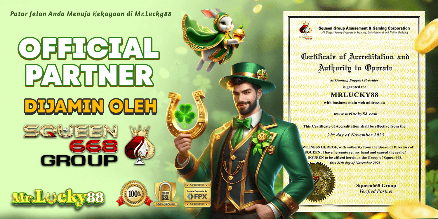MrLucky88 official partner accreditation certificate issued by Squeen668 Group